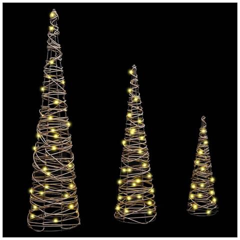 Albero di Natale 3 pcs Bianco caldo 20 x 20 x 80 cm Rattan - Foto 2