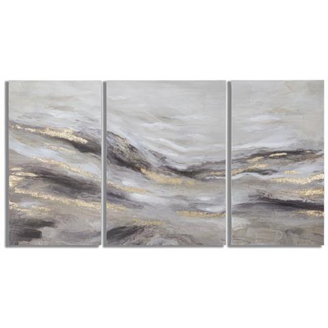 Trittico Su Tela Monty Paesaggio Astratto Grigio E Oro Set 3 Pezzi 150x80 Cm - Foto 1