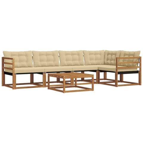 Set di divani da esterno con cuscino 6 pcs Naturale e Beige - Foto 1
