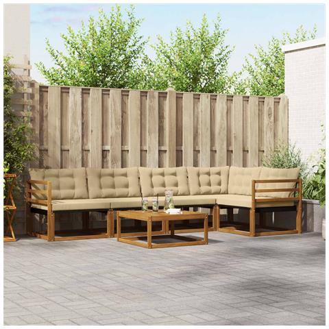Set di divani da esterno con cuscino 6 pcs Naturale e Beige - Foto 2