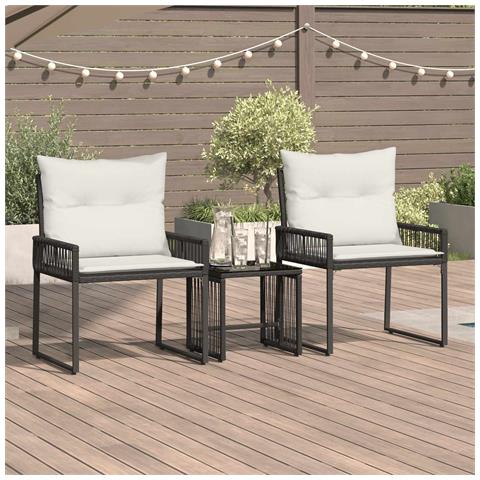 Set di Mobili da Esterno 7 pcs Nero e Bianco Crema polyrattan - Foto 2