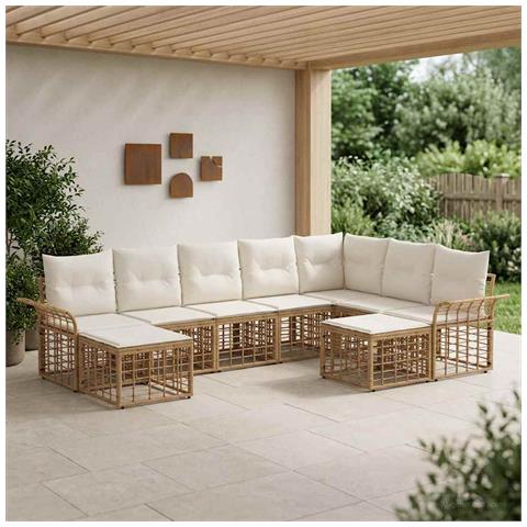 Set di divani da esterno 9 pcs Naturale e Bianco Crema - Foto 2