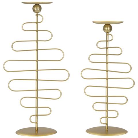 Set 2 Portacandele Alid In Ferro Dorato Cm 25x16x51 E 20x16x43 - Foto 1