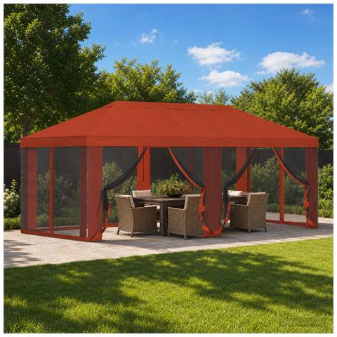 Copertura Gazebo con Pareti Laterali 6 x 3 m Terracotta - Foto 2