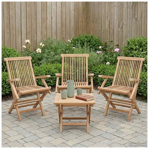 Sedia da giardino pieghevole 3 pz Naturale Legno di teak solido - Foto 2
