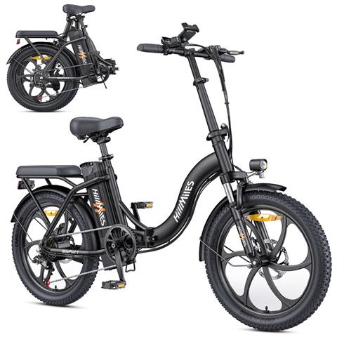 MilePort 1 Bicicletta Elettrica Pieghevole 20'', motore 250W, batteria 36V 13Ah, autonomia fino a 100km, pneumatici fat 20x3.0, freno a disco meccanico, sospensione anteriore, Nera - Foto 1