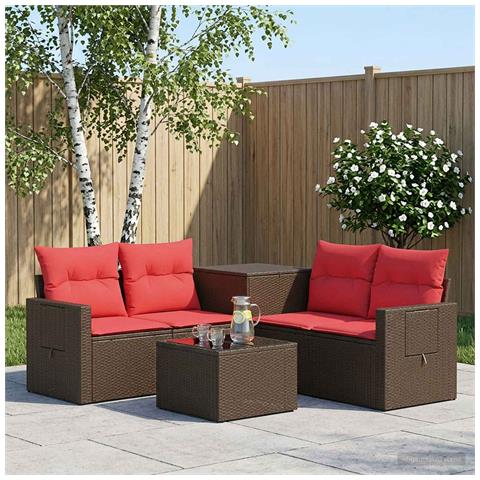 Set di divani 6 pz Marrone e Rosso Rattan sintetico e Acciaio - Foto 10
