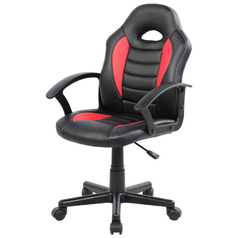 Sedia Con Ruote Miranda, Poltrona Da Gaming Ragazzo, Sedia Da Scrivania, 56x55h89/100 Cm, Nero E Rosso - Foto 8