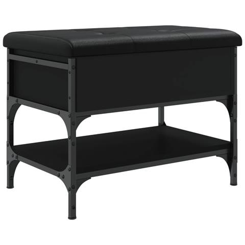 Panca Porta Scarpe Nera 62x42x45 Cm In Legno Multistrato - Foto 2