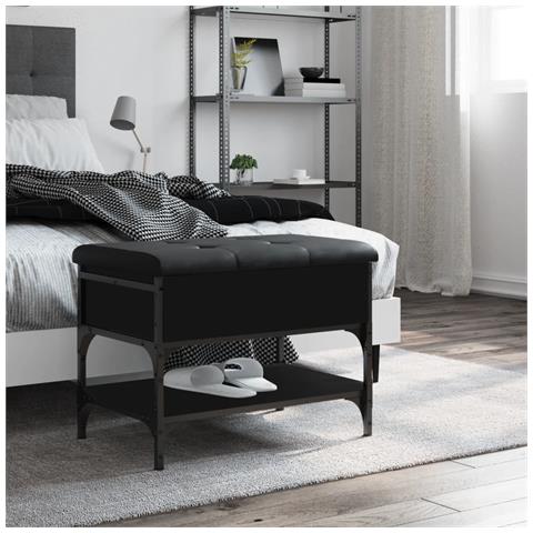 Panca Porta Scarpe Nera 62x42x45 Cm In Legno Multistrato - Foto 3