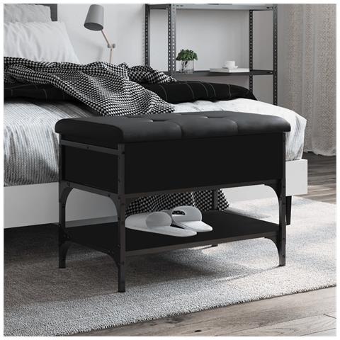 Panca Porta Scarpe Nera 62x42x45 Cm In Legno Multistrato - Foto 1