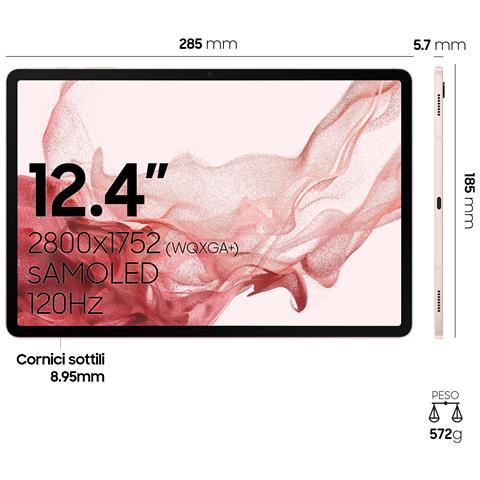 Tablet Galaxy Tab S8+ Oro rosa 12.4" AMOLED Qualcomm Snapdragon RAM 8 GBGB Memoria 128 GB +Slot MicroSD Wi-Fi - 5G Fotocamera 13Mpx Android 12 - Italia - Foto 16