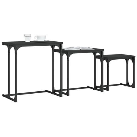 Tavolini Impilabili 3 Pz Neri In Legno Multistrato - Foto 3