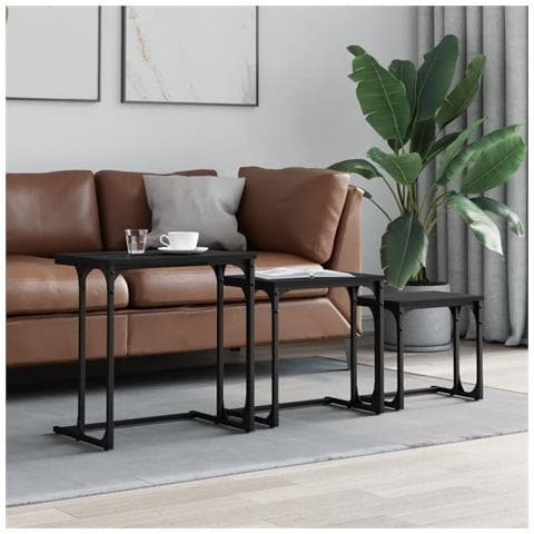 Tavolini Impilabili 3 Pz Neri In Legno Multistrato - Foto 1