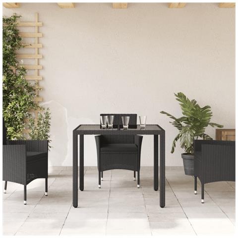 Tavolo Da Giardino Piano In Vetro Nero 90x90x75 Cm Polyrattan - Foto 3