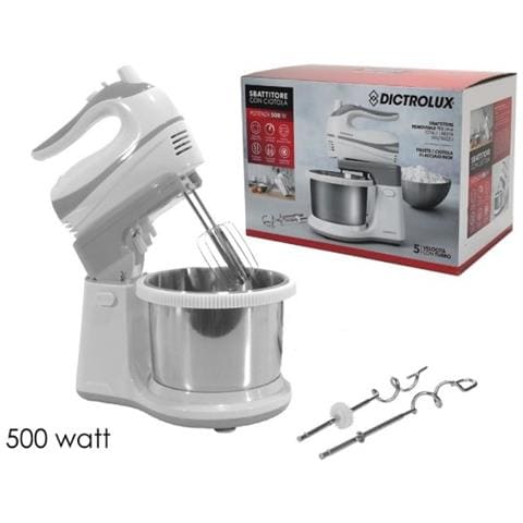 Trade Shop - Sbattitore Con Ciotola 2.5lt In Acciaio Girevole 5 Velocità + Turbo 500w 585606 - Foto 1