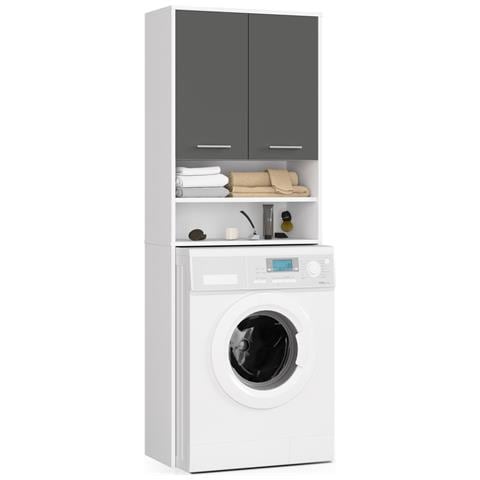Mobile Alto, Collona da Bagno FIN per Lavatrice, 2 ante, 64x30x180 cm, Colore Bianco e Grigio Grafite - Foto 1