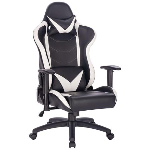 Poltrona Da Ufficio E Gaming Ergonomica In Pelle Nera Bianca Multiposizione Interlagos - Foto 1