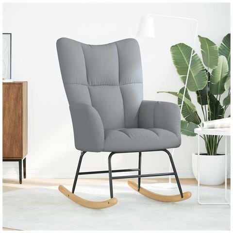 Sedia A Dondolo Grigio Chiaro In Tessuto - Foto 3