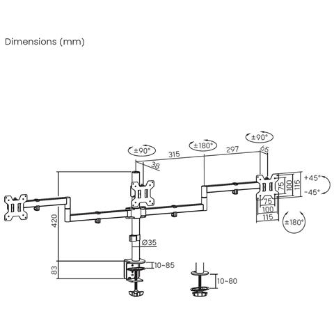 DT27TSR-281 Supporti a parete per TV 68,6 cm (27") Scrivania Nero - Foto 2