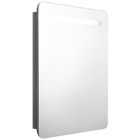 Armadietto Bagno Con Specchio E Led Grigio Lucido 60x11x80 Cm - Foto 1