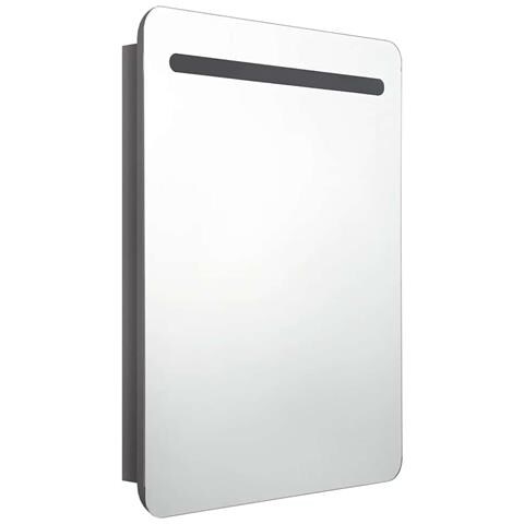 Armadietto Bagno Con Specchio E Led Grigio Lucido 60x11x80 Cm - Foto 2