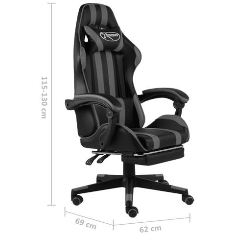 Lusso Casadino - Sedia Da Gaming Con Poggiapiedi Nero E Grigio In Similpelle - Foto 6