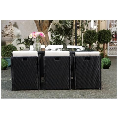 Miami Set Di Mobili Da Giardino A 6 Posti Nero/bianco + Telo Di Protezione - Foto 2