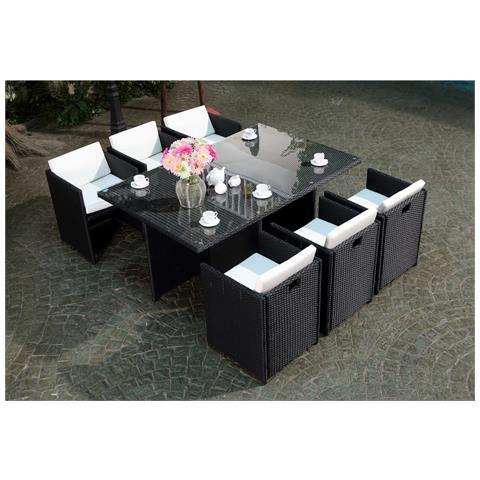 Miami Set Di Mobili Da Giardino A 6 Posti Nero/bianco + Telo Di Protezione - Foto 7