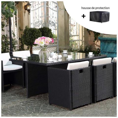 Miami Set Di Mobili Da Giardino A 6 Posti Nero/bianco + Telo Di Protezione - Foto 1