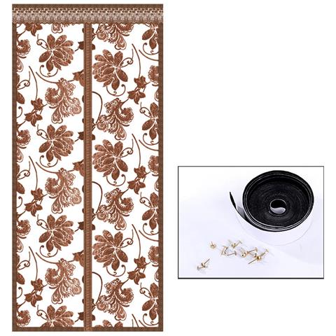 Tenda A Schermo Magnetica Per Porta, Ricamo Peonia Caffè, 80 Cm X 200 Cm - Foto 2