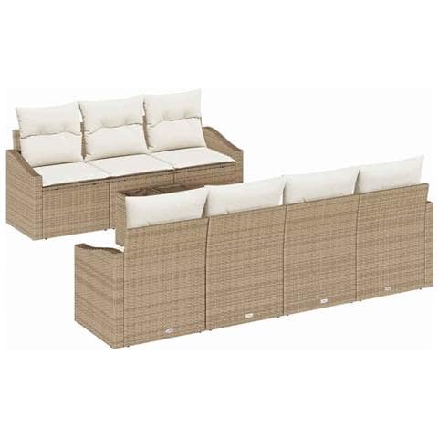 Set di Divani da Giardino da 8 Pezzi con Cuscini Beige in Rattan Sintetico - Foto 1
