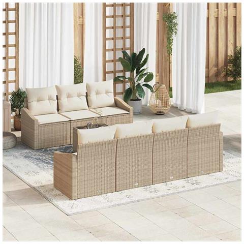 Set di Divani da Giardino da 8 Pezzi con Cuscini Beige in Rattan Sintetico - Foto 2