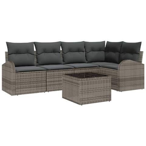 Set di Sofà da Giardino a 5 Pezzi con Cuscini Rattan Polyrattan Nero, Sofa da Giardino a 2 Posti con Spazio di Stoccaggio e Cuscini Rattan Polyrattan Grigio - Foto 1