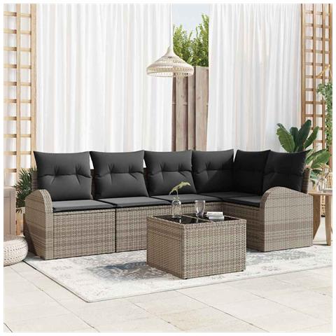 Set di Sofà da Giardino a 5 Pezzi con Cuscini Rattan Polyrattan Nero, Sofa da Giardino a 2 Posti con Spazio di Stoccaggio e Cuscini Rattan Polyrattan Grigio - Foto 2