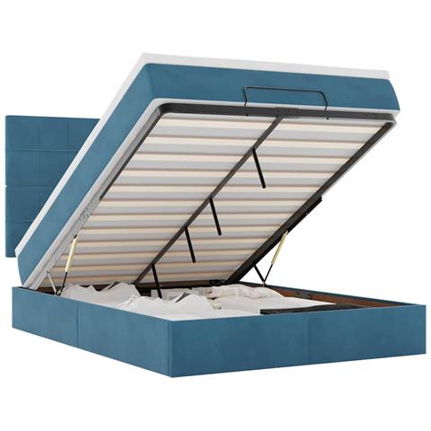 Struttura Letto Pouf con Materassi Blu 140x200cm in Velluto - Foto 1