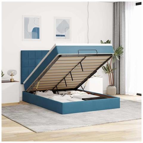 Struttura Letto Pouf con Materassi Blu 140x200cm in Velluto - Foto 2