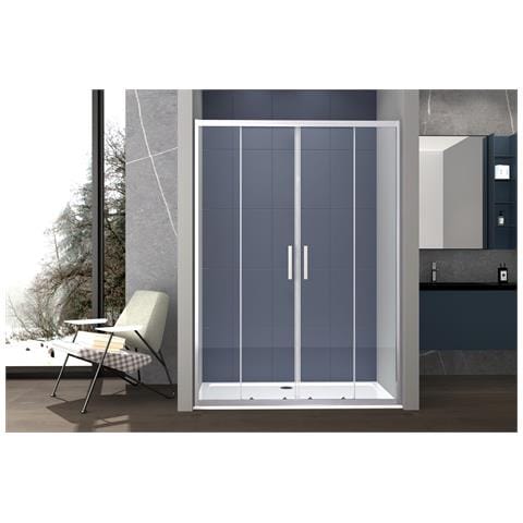 Box Doccia A Nicchia 130 Cm Porta Scorrevole Apertura Centrale H195 Cm Lisa Cromato - Foto 1