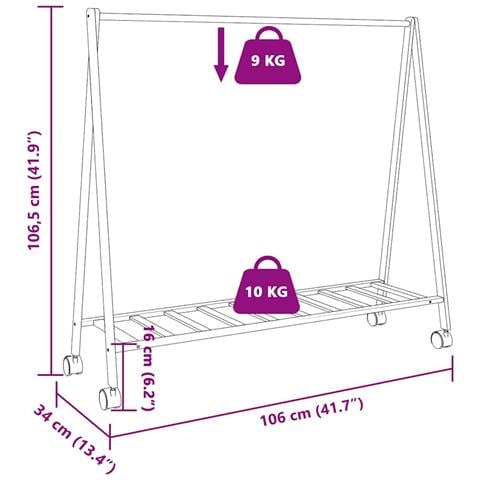 Appendiabiti con Ripiani e Ruote 106x34x106,5 cm in Bambù - Foto 9