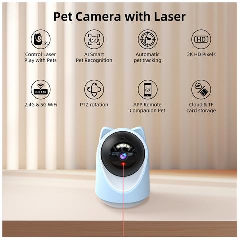 Telecamera Ai Per Animali Domestici Con Puntatore Laser - Bianco: Giocattolo E Monitor Intelligenti Per Gatti A Distanza - Foto 2
