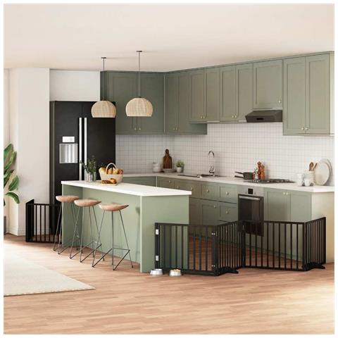 Cancello per Cani Porta Pieghevole Nero 6 Pannelli 480cm Pioppo - Foto 2