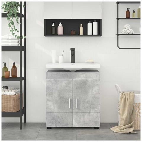 Mobile per lavabo da bagno TULUM Grigio cemento 60 x 34 x 63 cm - Foto 2
