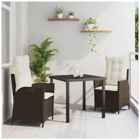 Set da Pranzo per Giardino 3 pcs Marrone polyrattan - Foto 2