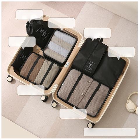 Set Di 7 Organizer Da Viaggio Per Articoli Da Toeletta E Cosmetici - Cubi Per Valigie Black - Foto 2
