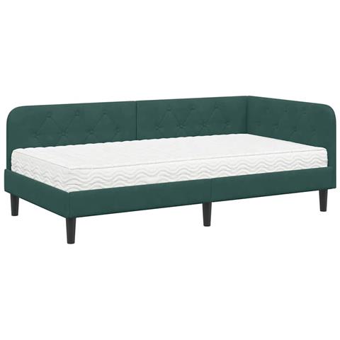 Cornice del letto ad angolo Verde Scuro 90 x 200 cm Velluto - Foto 1