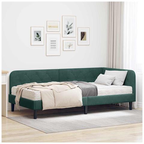 Cornice del letto ad angolo Verde Scuro 90 x 200 cm Velluto - Foto 2