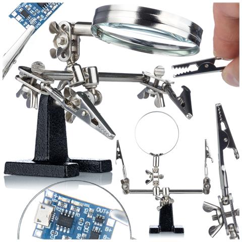 Supporto Terza Mano Con Lente D'ingrandimento - Lente 65 Mm X2,5 | Base Stabile, Pinze Regolabili | Per Elettronica E Modellismo - Foto 1
