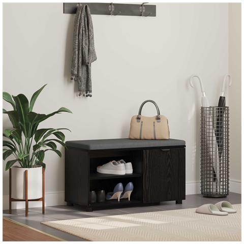 Panca per ingresso con cuscino Rovere Nero 80 x 38 x 46 cm - Foto 2