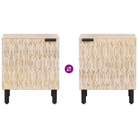 Armadio da Notte Bianco 40 x 33 x 46 cm Legno di mango massello - Foto 9