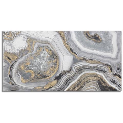 Dipinto Su Tela Cave Astratto Effetto Agata Grigio E Oro 120x60 Cm - Foto 1